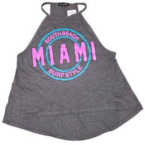 Surf Style Miami T-Back Tank Top NWT Women’s Small Graphic High Low Hem